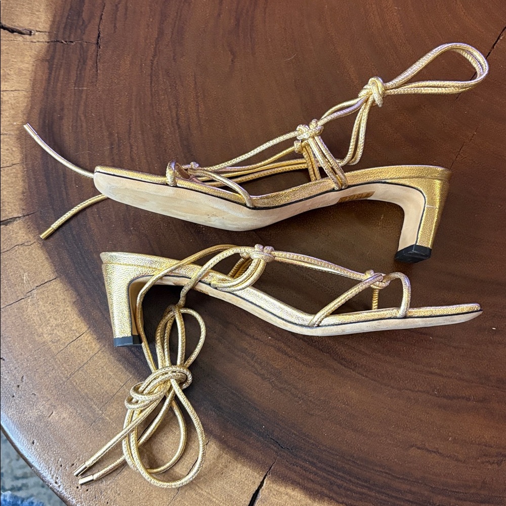 Anine Bing Graham Ankle Wrap Gold Sandals Size 38 - Picture 8 of 11